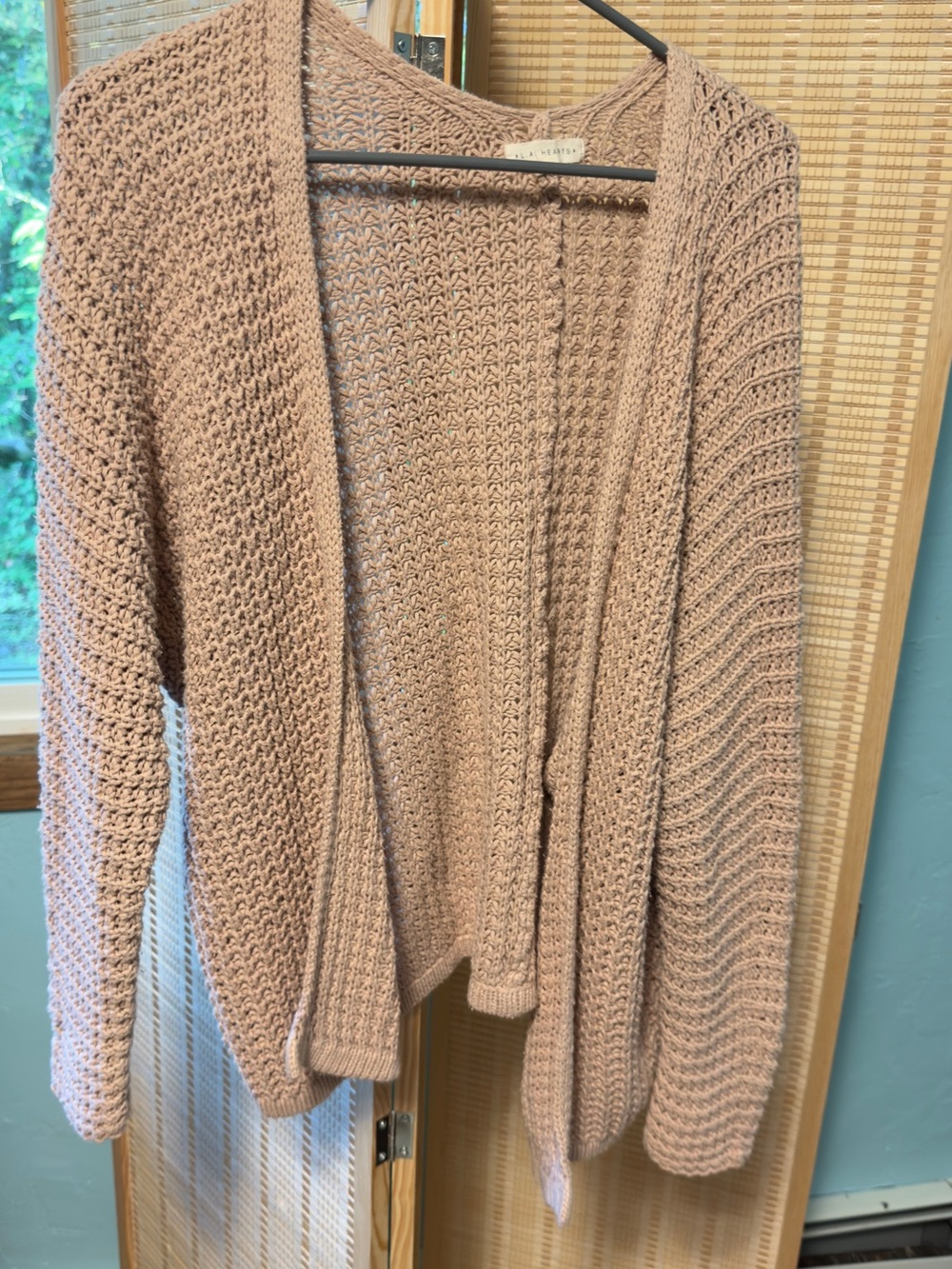 Open-Front Chunky Knit Sweater Cardigan - Blush